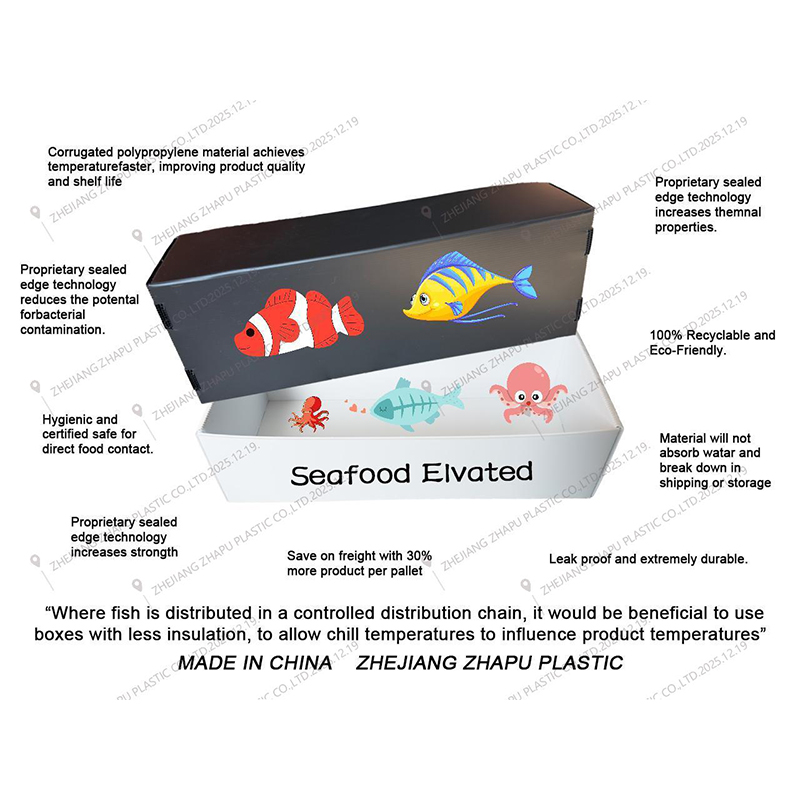 Влагостойкая штабелируемая пластиковая коробка для морепродуктов из корфлюта